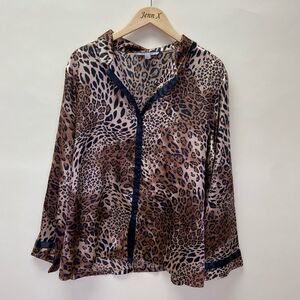 Megan Taylor Animal Print Long Sleeve Pajama Top Blouse Shirt Size XL